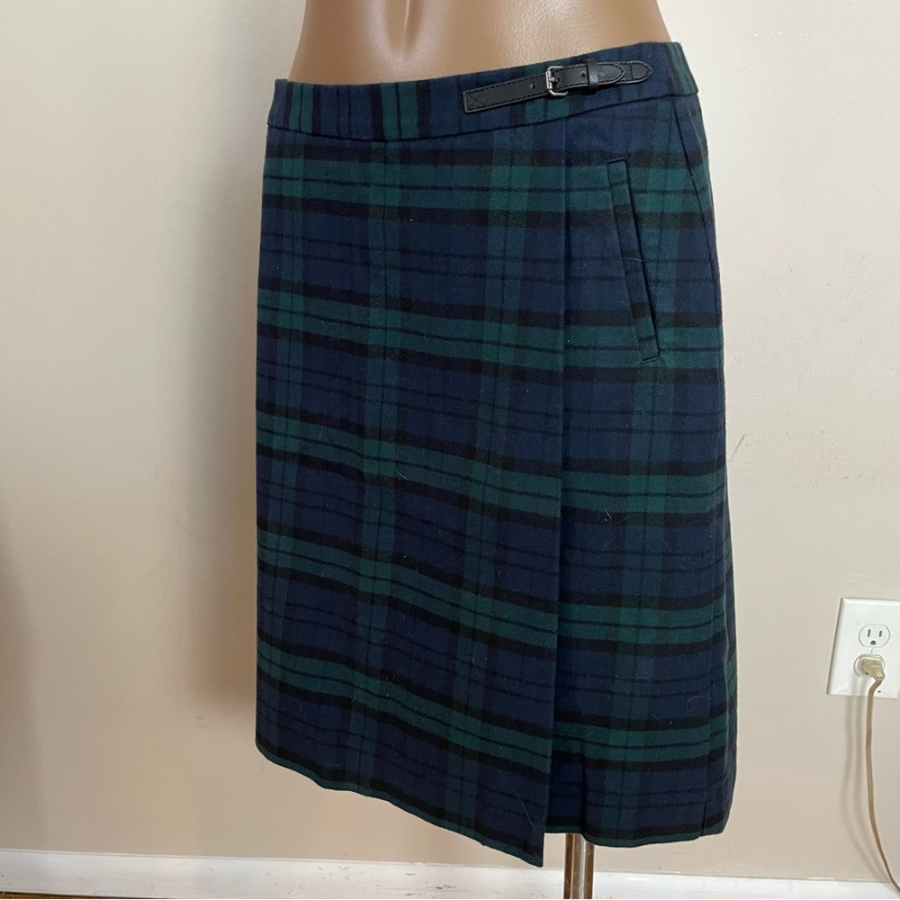 L.L. Bean Plaid Midi Skirt - Navy and Green